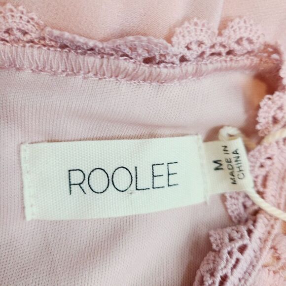 Roolee Maxi Dress M Dusty Pink Crocheted Lace Short Sleeve Wedding Bridesmaid - Picture 8 of 11